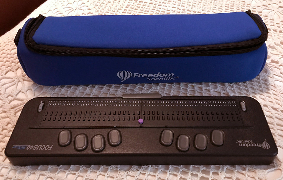 Photo of the One Hardly Used Focus 40 Blue 1st Generation Refreshable Braille Display for $1,595.00  - Flying Blind, LLC Online Store