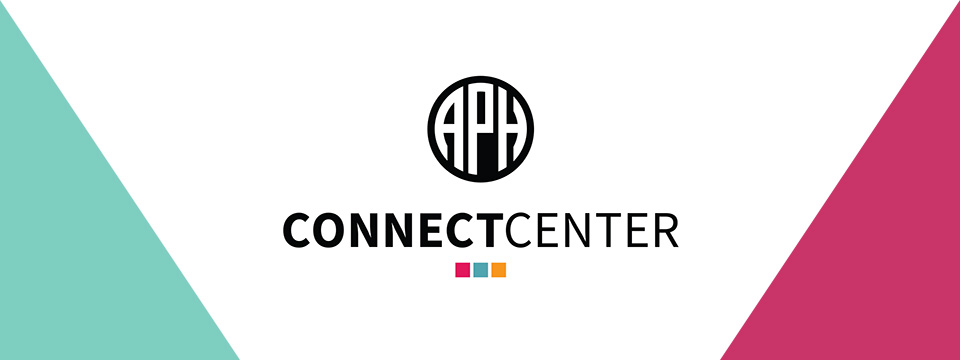 Circle with APH in white. Beneath the circle: ConnectCenter. Beneath the words 'ConnectCenter' are three squares in the colors, yellow, turquoise, and pomegranate.