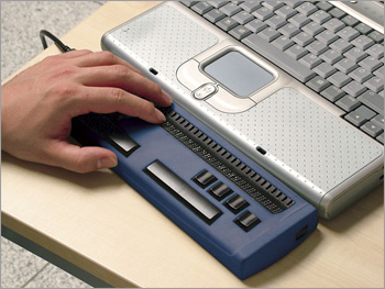 Photo of the HandyTech Easy Braille Refreshable Braille Terminal